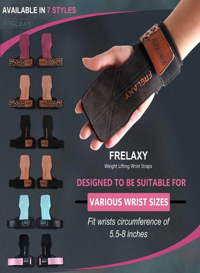 فريلاكسي أحزمة معصم لرفع الأثقال للنساء من Frelaxy، مقابض رفع الأثقال مع حلقة معصم مبطنة، جلد مزدوج الطبقات، وحقيبة تخزين، قفازات رياضية نسائية لرفع الأثقال ورفع الأثقال (أسود/نقشة جلد النمر) - Image 2