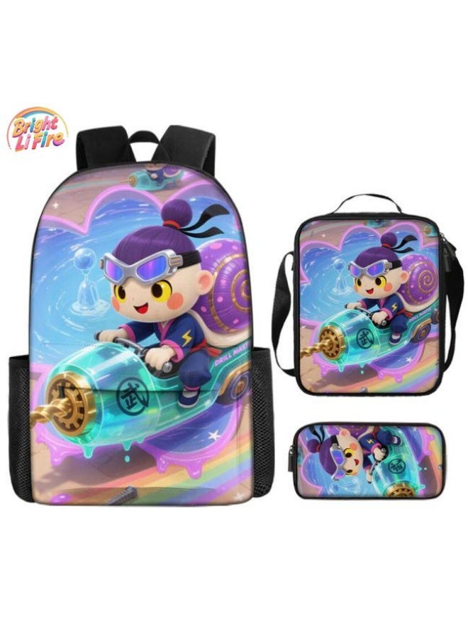 Bright Li Fire Backpack + handbag + stationery bag | Back-to-school season/holiday gift | Cartoon bag three-piece set, easy to cope with various occasions (students, children, friends' outings, mountain climbing, school, etc.) - 82 - Image 1