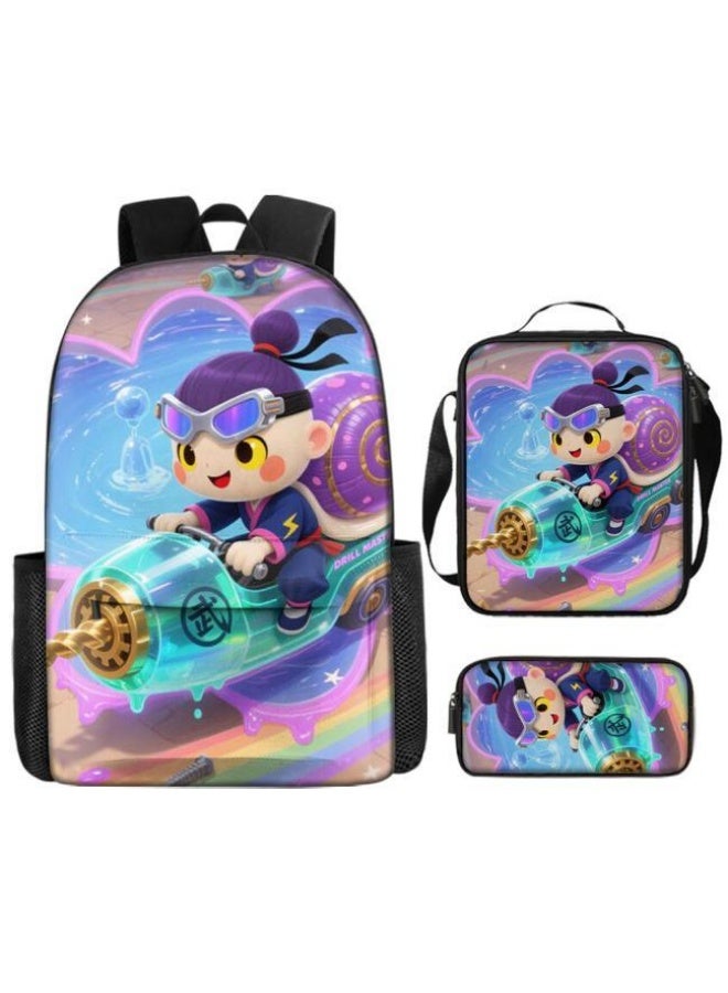 Bright Li Fire Backpack + handbag + stationery bag | Back-to-school season/holiday gift | Cartoon bag three-piece set, easy to cope with various occasions (students, children, friends' outings, mountain climbing, school, etc.) - 82 - Image 2