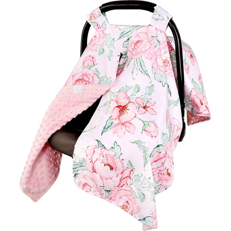DILIMI Car Seat Cover Baby Girl, Minky Warm Winter Car Seat Covers for Babies, Peekaboo Opening Infant Car Seat Cover, Nursing Cover Carseat Canopy, Pink Flower - Image 1