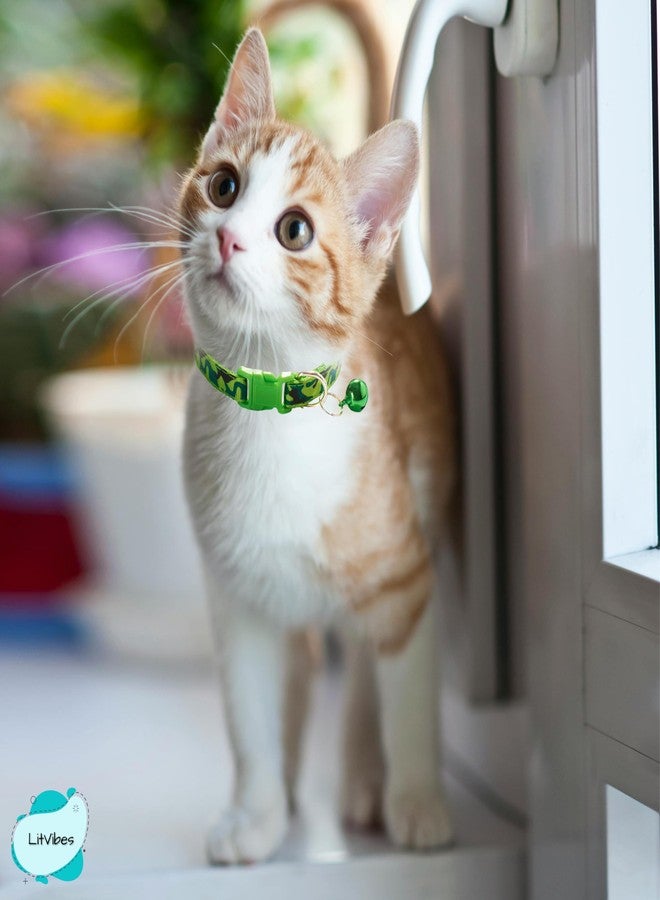 LitVibes Litvibes Cat Collar with Bell,Kitten and Small Dogs Soft Adjustable Collar,Safe,Breakaway for Cats and Puppies - Green (CAMO Design), 14 x 2 cm - Image 4