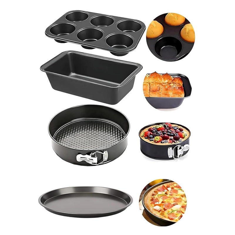 PureBake مجموعة خبز الكعك المعتمدة من SGS - مجموعة 4 قطع تشمل صينية كعكة دائرية، قالب خبز، صينية بيتزا وصينية مافن - مناسبة للميكروويف، فرن OTG وآمنة في غسالة الصحون، سوداء - Image 1