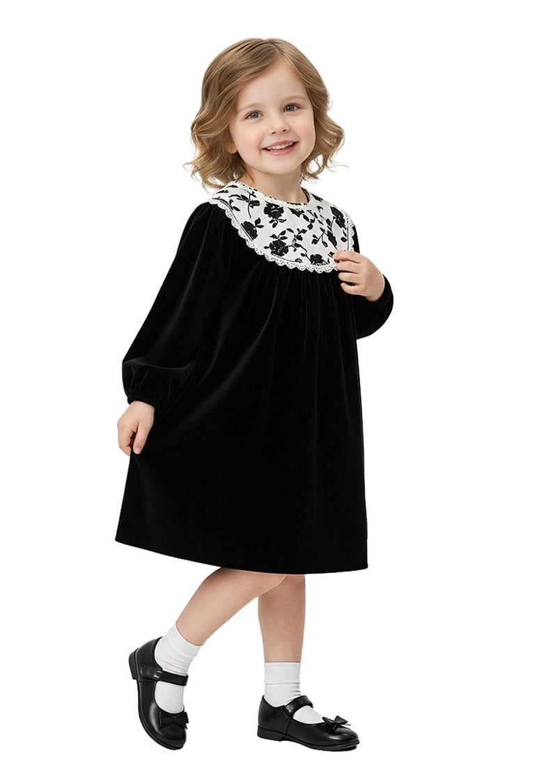 ويني بي فستان مخملي للبنات، فستان أميرة زهري بأكمام طويلة، زي الخريف من قطعة واحدة - Image 2