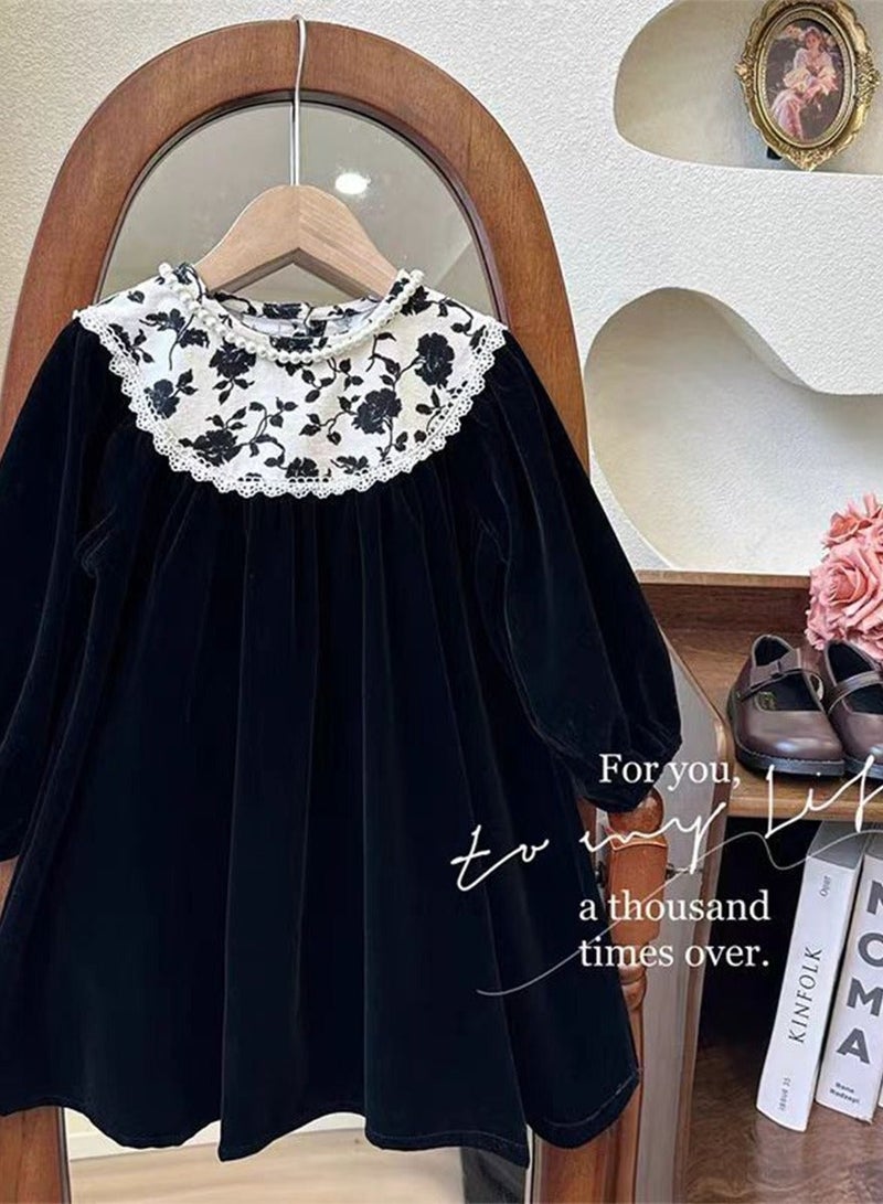 ويني بي فستان مخملي للبنات، فستان أميرة زهري بأكمام طويلة، زي الخريف من قطعة واحدة - Image 4