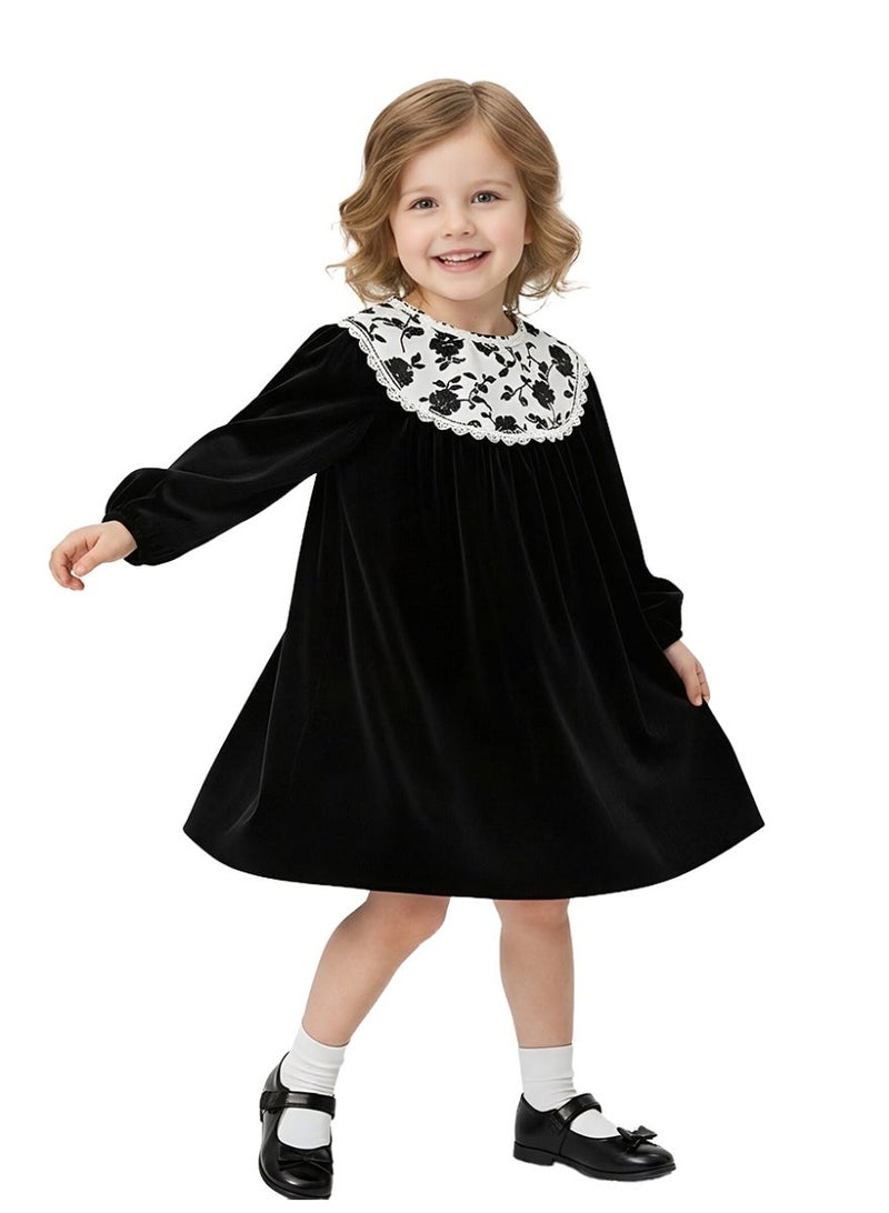 ويني بي فستان مخملي للبنات، فستان أميرة زهري بأكمام طويلة، زي الخريف من قطعة واحدة - Image 3