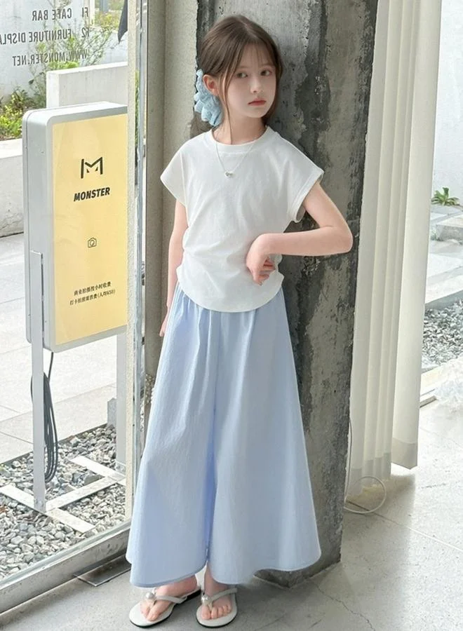Take Two Girls Solid Ruched Detail T-Shirt and Wide Leg Pants Set