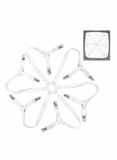 Y&D Bed Sheet Holder Straps, Adjustable Premium Fitted Suspenders with 6 Way Cross Elastic Bands and Corner Clips, for Bedding Mattress Fasteners(White)  - Image 1