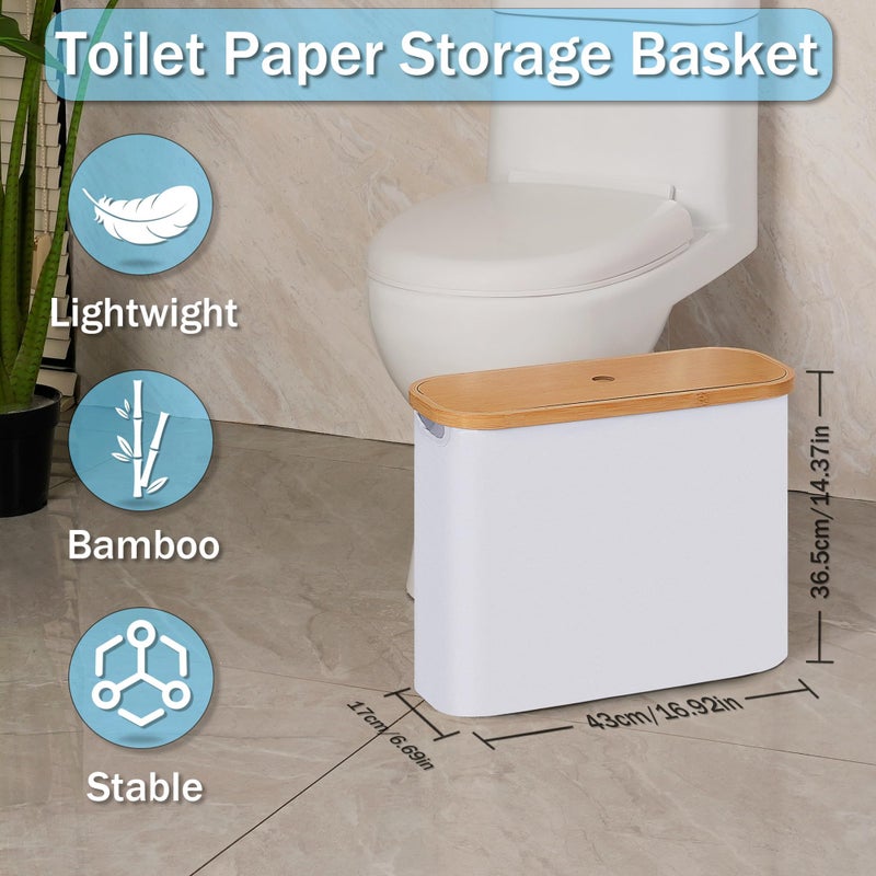 efluky Toilet Paper Storage, Toilet Paper Basket with Lid, Bathroom Organizer, Free Standing Holder Up to 9 Mega Rolls, White - Image 2