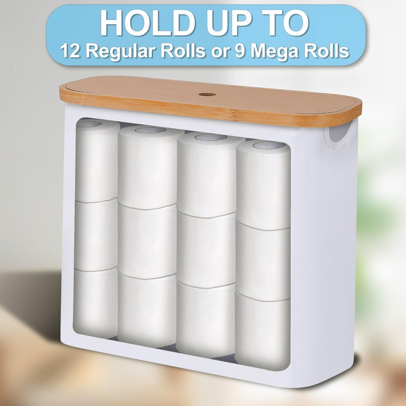 efluky Toilet Paper Storage, Toilet Paper Basket with Lid, Bathroom Organizer, Free Standing Holder Up to 9 Mega Rolls, White - Image 4