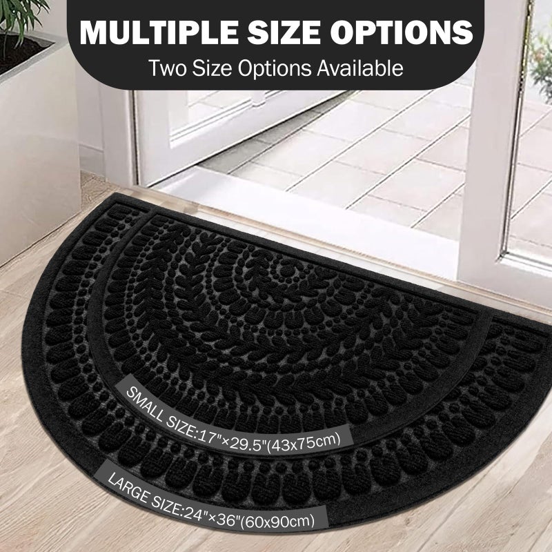 RORA Half Circle Door Mat Front Door Mat Outside Entrance Black Welcome Mats Indoor Outdoor Semicircular Doormat for Outdoor Half Round Door Mats for Garage Muddy Paws 17â€x30â€ - Image 5