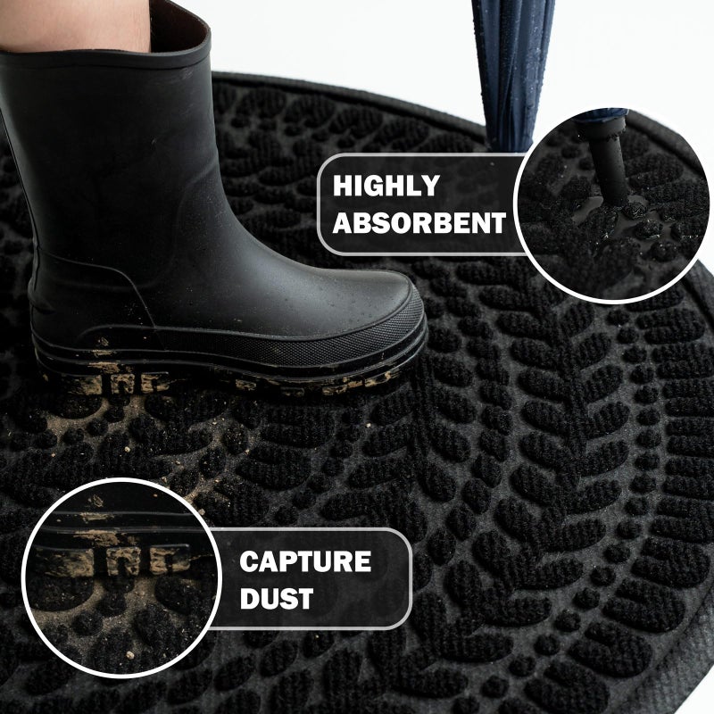 RORA Half Circle Door Mat Front Door Mat Outside Entrance Black Welcome Mats Indoor Outdoor Semicircular Doormat for Outdoor Half Round Door Mats for Garage Muddy Paws 17â€x30â€ - Image 2