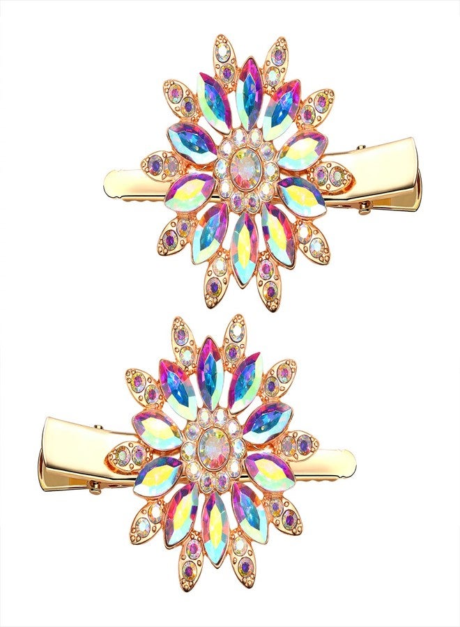 HSWE Crystal Hair Clips Large Sparkle Rhinestone Flower Design Alligator Metal Clip Non-Slip Floral Duckbill Hairpins Bling French Fancy Hair Barrettes for women Girls Hair Jewelry Accessories (AB Sliver22415) - Image 1
