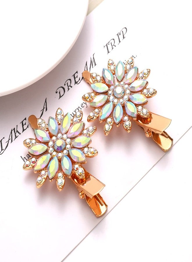 HSWE Crystal Hair Clips Large Sparkle Rhinestone Flower Design Alligator Metal Clip Non-Slip Floral Duckbill Hairpins Bling French Fancy Hair Barrettes for women Girls Hair Jewelry Accessories (AB Sliver22415) - Image 5