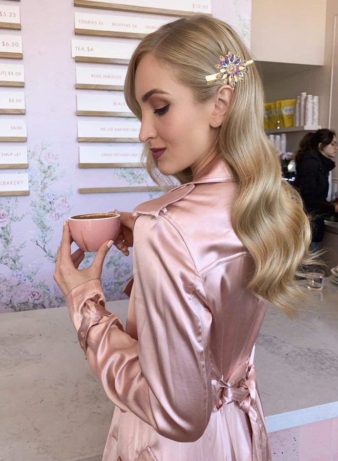 HSWE Crystal Hair Clips Large Sparkle Rhinestone Flower Design Alligator Metal Clip Non-Slip Floral Duckbill Hairpins Bling French Fancy Hair Barrettes for women Girls Hair Jewelry Accessories (AB Sliver22415) - Image 2