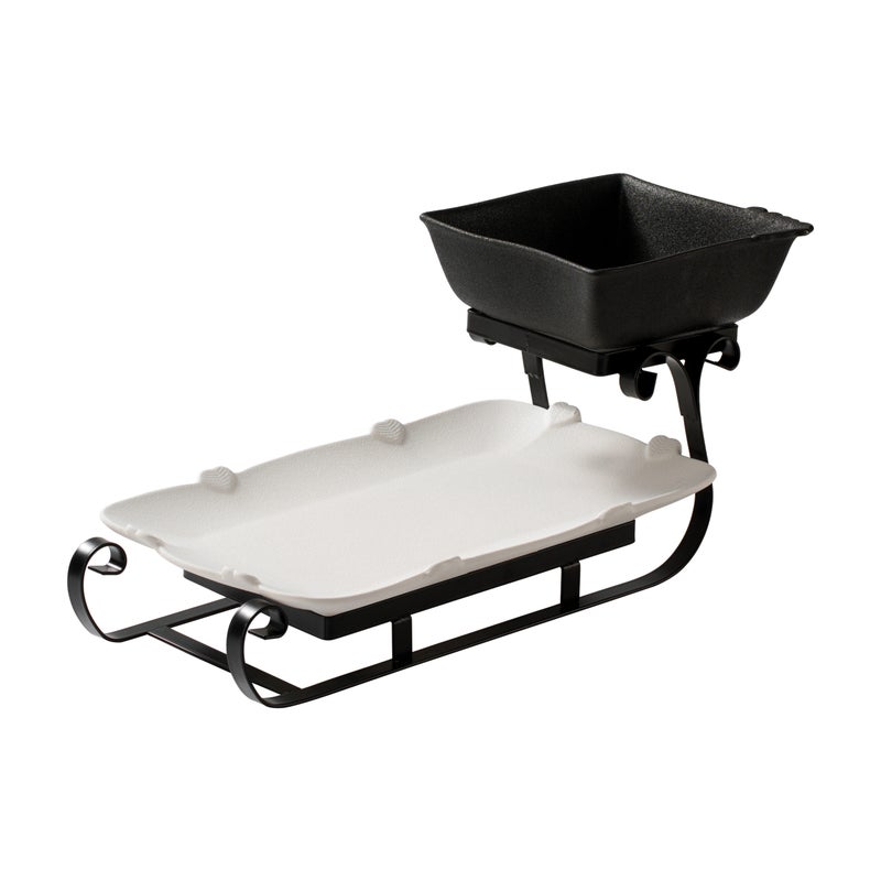 Shallow 2-Tier Home Serving Set Porcelain Ceramic Square Bowl&Rectangular Platter - Multi-Level Food Tower for Appetizers&Festive Hosting Space-Saving Stand (18cm & 36cm, White & Black) - Image 1