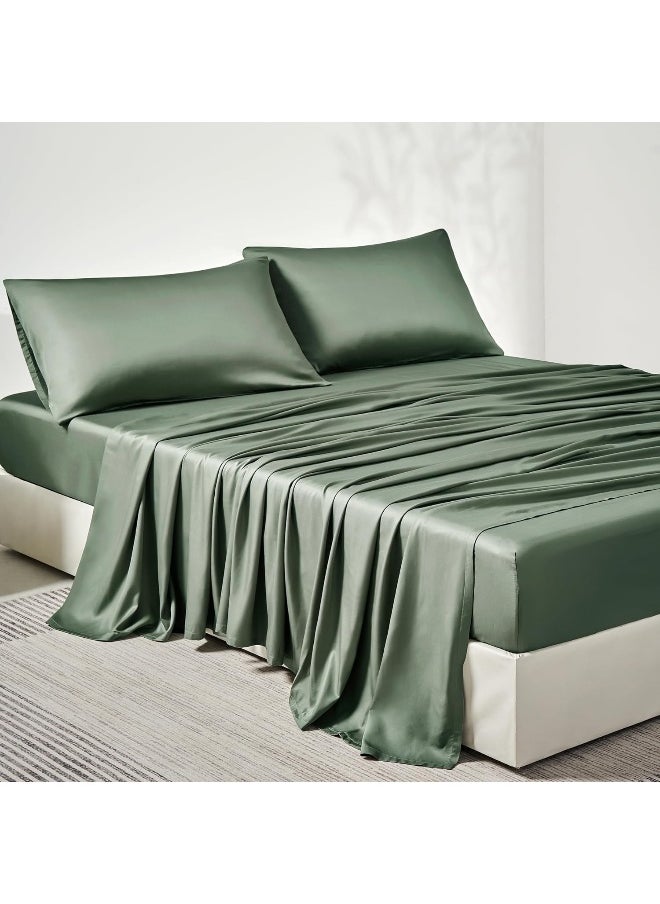 JELLYMONI JELLYMONI King Sheet Set, Luxury Rayon Derived from Bamboo, Cooling Bed Sheet Set - Ultra Soft, Breathable, Eco-Friendly, Hypoallergenic - 4 Piece Sheets & Pillowcases, Forest Green  - Image 1