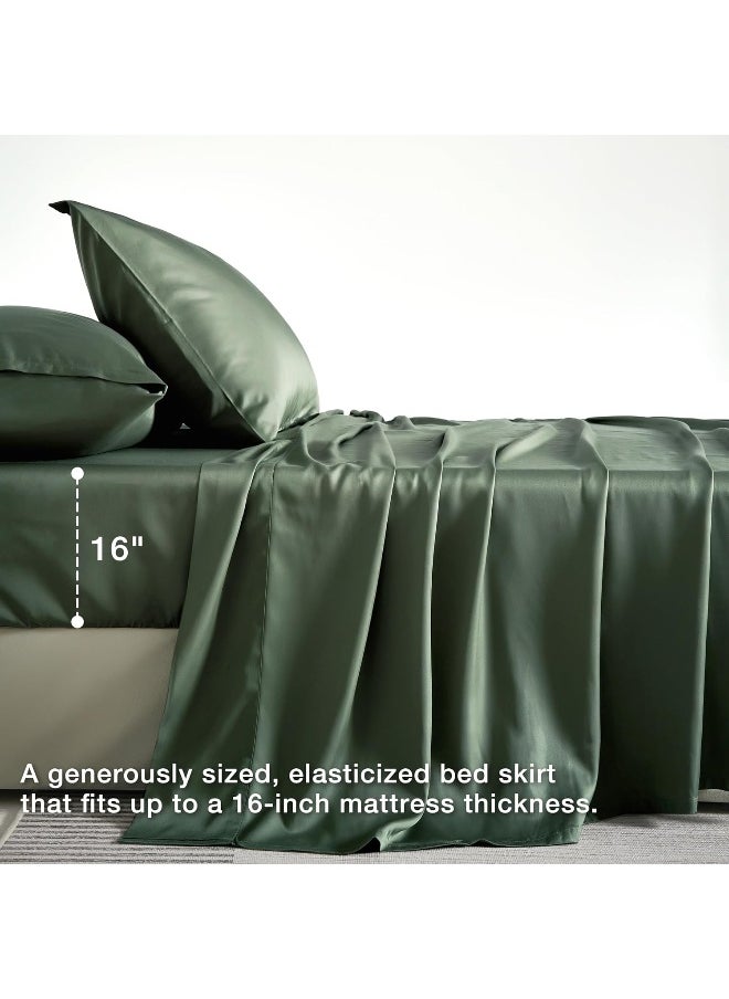 JELLYMONI JELLYMONI King Sheet Set, Luxury Rayon Derived from Bamboo, Cooling Bed Sheet Set - Ultra Soft, Breathable, Eco-Friendly, Hypoallergenic - 4 Piece Sheets & Pillowcases, Forest Green  - Image 3