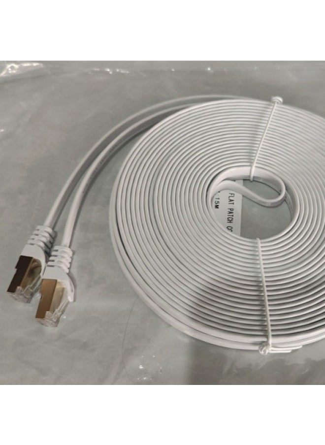 Generic Category 7 Household Shielded Twisted Pair Cat7 Broadband Connection Thin Line Computer Finished Flat Network Cable-Color:White-Line Length:2m  - Image 1