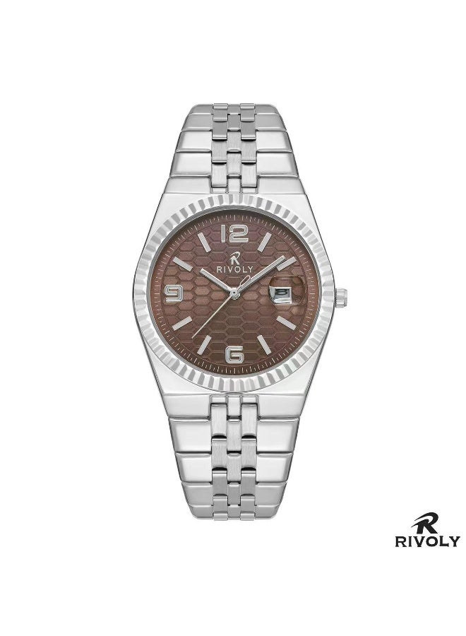 ريفولي ساعة يد أنيقة من RIVOLY بتصميم فاخر وآلية دقيقة، مزودة بعرض تاريخ وسوار مريح، تجمع بين الأناقة والمتانة للاستخدام اليومي والمناسبات.