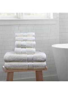 SENSES SENSES by Riba Textured Rice Weave 6 Piece Towel Set | All Cotton Fade-Resistant Highly Absorbent Super Soft Bathroom Towels(2 Pcs Each of Bath, Hand & Wash Towel) -550 GSM (Ivory)  - Image 1