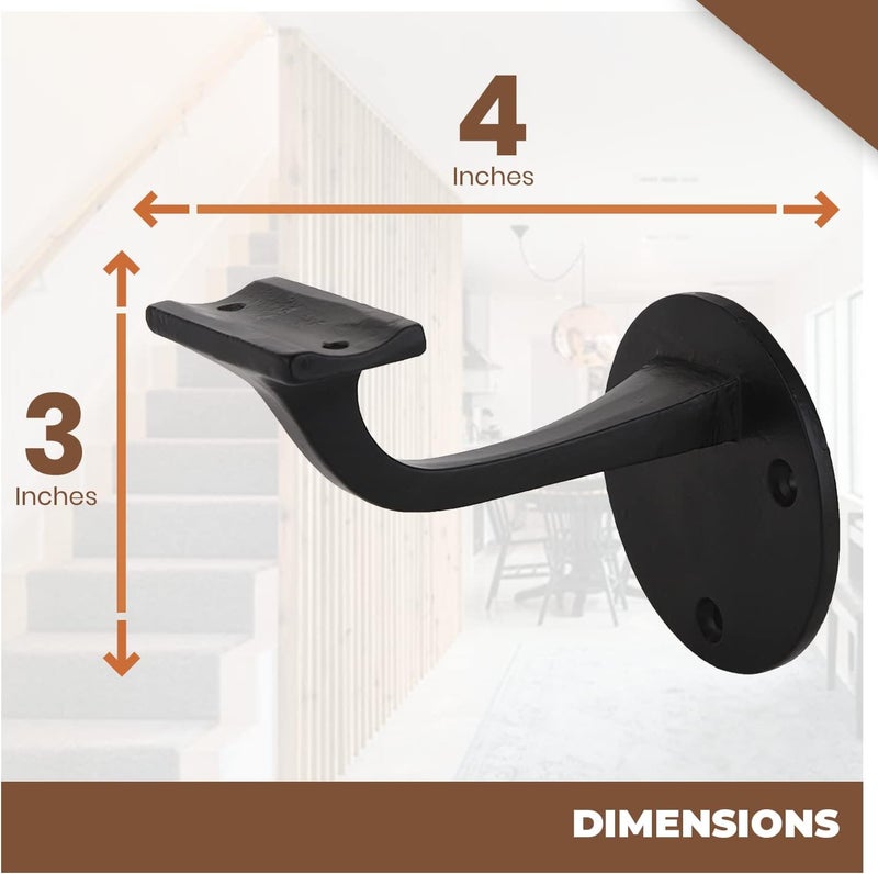A29 Set of 2 Heavy Duty Metal Handrail Brackets - Cast Iron Hand Railing Brackets for Stairs - Black Powder Coat Steel Banister Support for Indoor, Outdoor Stairway Mounting Hardware Included - Image 4