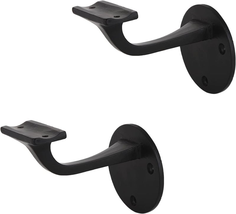 A29 Set of 2 Heavy Duty Metal Handrail Brackets - Cast Iron Hand Railing Brackets for Stairs - Black Powder Coat Steel Banister Support for Indoor, Outdoor Stairway Mounting Hardware Included - Image 1