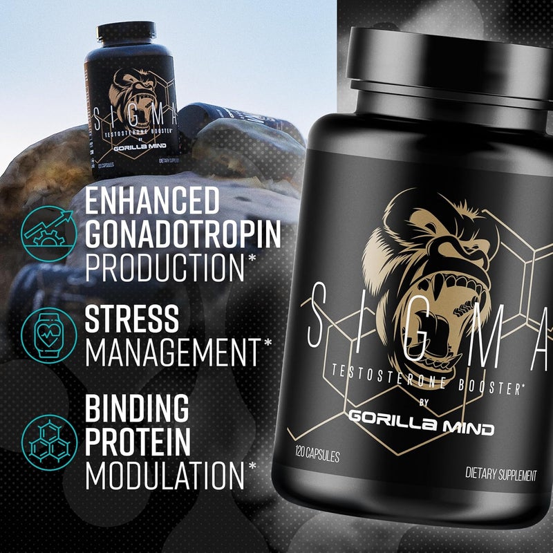 Gorilla Mind Sigma Testosterone Booster  Made with Tongkat Ali and Fadogia Agrestis Extract to Support Higher Testosterone Level 120 Capsules - Image 3