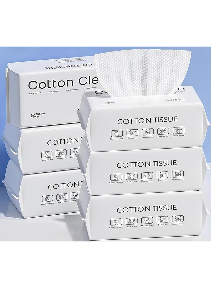 6 Pack Disposabel Face Cloths, Soft Dry Wipe, 100% Cotton Facial wipes, Disposable Face Towel Lint Free, Dry Wet Use, for Sensitive Skin, Facial Cleansing, Makeup Removing, Surface Cleaning (100 Count/Pack) - Image 1