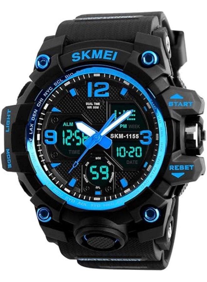 سكمي ساعة رجالية مقاومة للماء تناظرية ورقمية مقاومة للماء 1155B - 55 مم - أزرق - Image 1