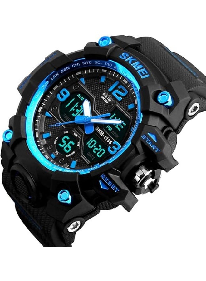 سكمي ساعة رجالية مقاومة للماء تناظرية ورقمية مقاومة للماء 1155B - 55 مم - أزرق - Image 2