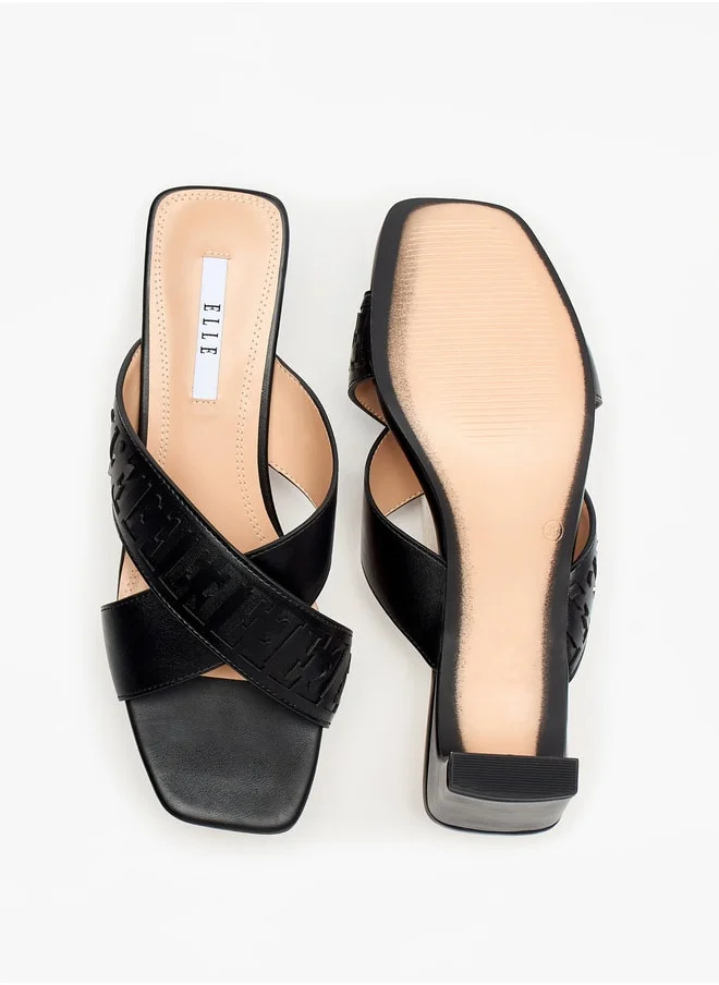 ELLE Women's Cross Strap Slip-On Sandals with Block Heels