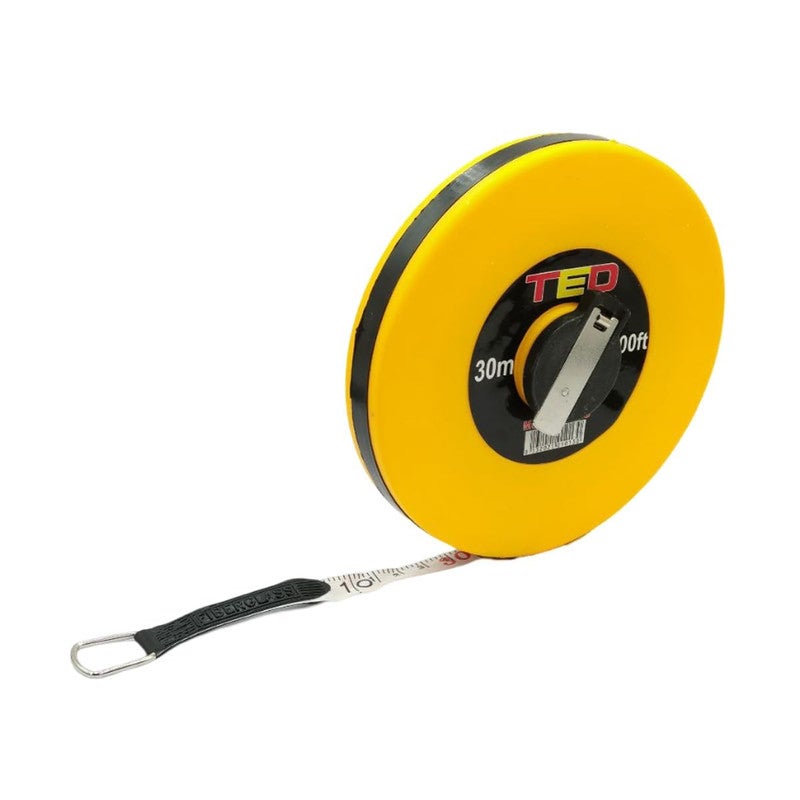 تيد شريط قياس من الألياف الزجاجية من TED مع علبة ABS متينة - شريط قياس يدوي قابل للسحب مع مقياس متري وإمبراطوري، شريط قياس للمسافات الطويلة لأعمال البناء والمسح وتنسيق الحدائق والأعمال الخارجية - Image 4