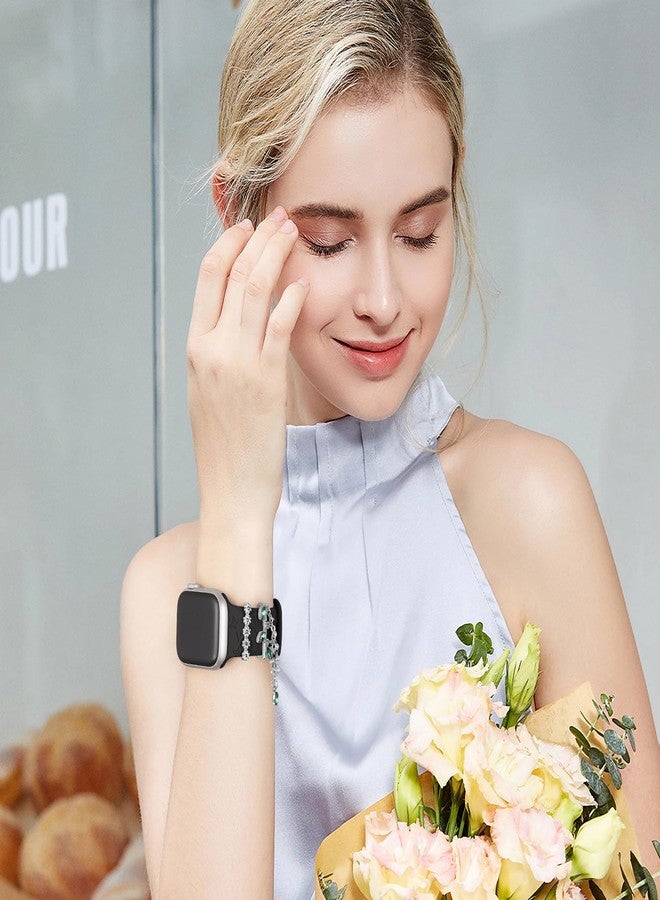 Wowstrap Floral Engraved Band for Apple Watch Bands 40mm for Women Men 41mm 38mm,Flower Soft Silicone Sport Band+Decorative Apple Watch Charms for iWatch Series 9 8 7 6 5 4 3 SE 2nd Ultra/2,Jewelry Loops Strap - Image 4
