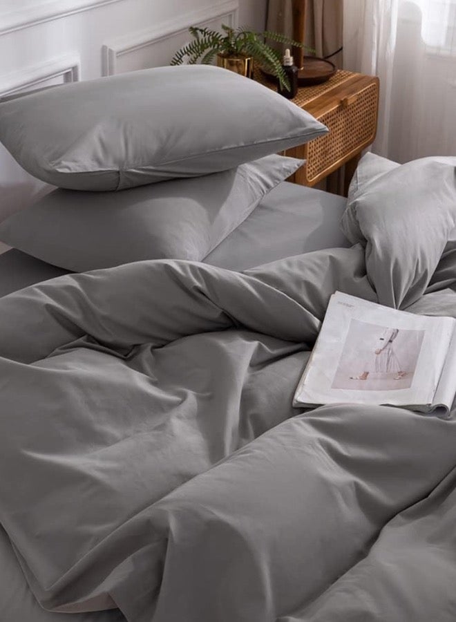 LUNA Home Queen Size 6-Piece Premium Quality Bedding Set in Solid Grey, No Filler Included. - Image 4