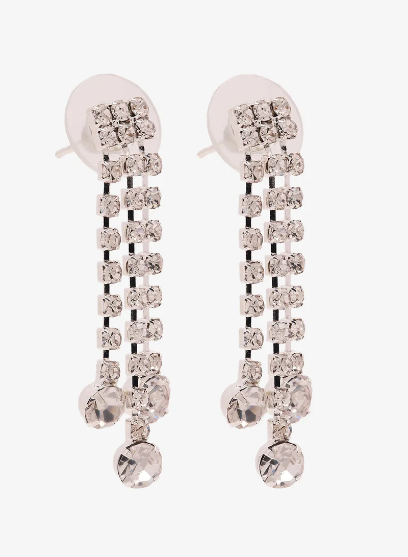 Ella Limited Edition Rhinestone Detail Small Drop Down Earrings Silver