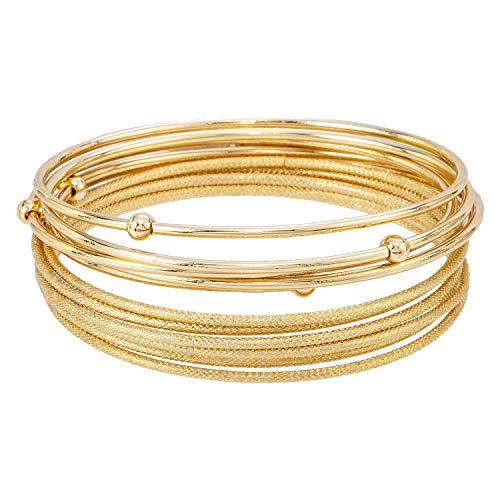 Madison Tyler Gold Plated Stackable Bangles, 5 Piece Smooth with Ball Pattern & 6 Piece Textured - Image 2