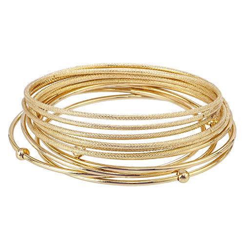 Madison Tyler Gold Plated Stackable Bangles, 5 Piece Smooth with Ball Pattern & 6 Piece Textured - Image 1