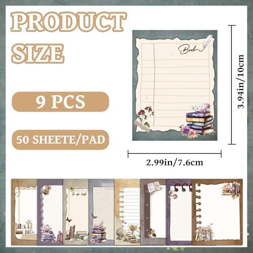 INCOK Book Review Sticky Notes - 9 PCS Aesthetic Book Post it Notes Flower to Do List Memo Vintage Notepads School Supplies Birthday Festival Gift for Women Students Teacher Bookish - Image 2