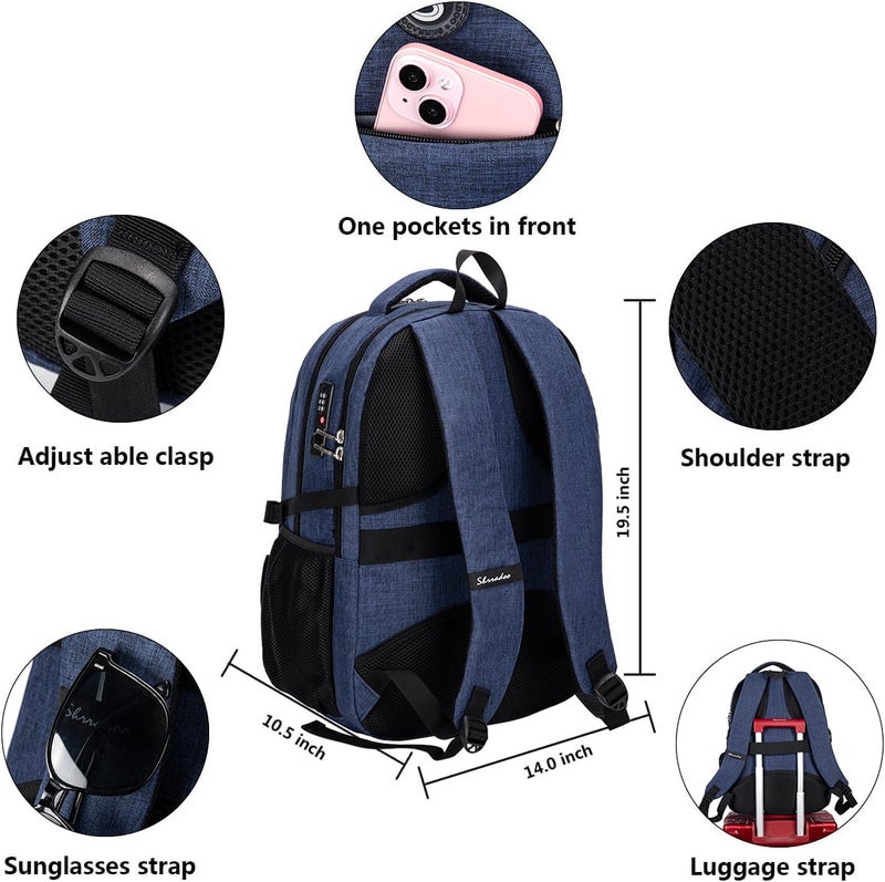 SHRRADOO Anti Theft Laptop Backpack Travel Backpacks with Combination Lock for Women Men High School College Backpack Computer Bag Fits 17 Inch Laptop,Royal Blue - Image 3
