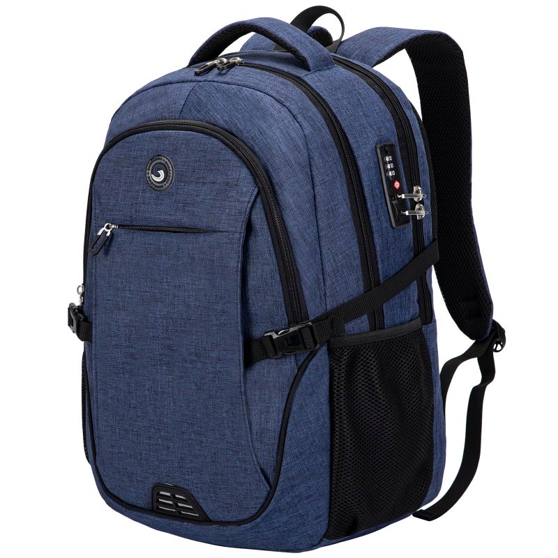 SHRRADOO Anti Theft Laptop Backpack Travel Backpacks with Combination Lock for Women Men High School College Backpack Computer Bag Fits 17 Inch Laptop,Royal Blue - Image 1