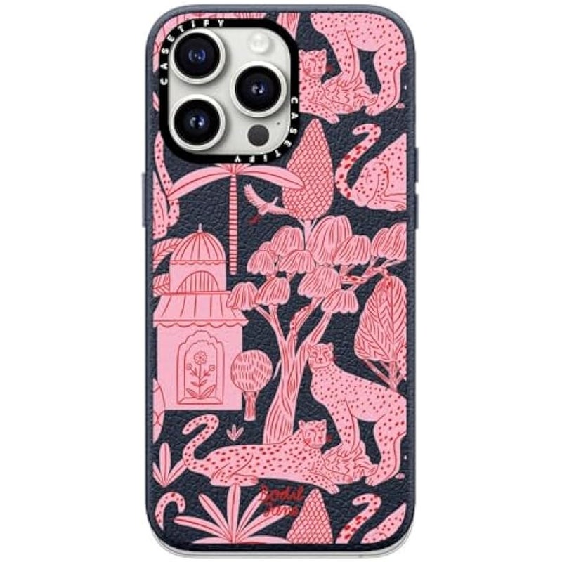 Casetify Pebbled iPhone 15 Pro Max Case 【Textured / 4.9ft Drop Protection/Compatible with Magsafe】 - Animal Prints - Cheetah Paradise Pink - Navy Blue - Image 3