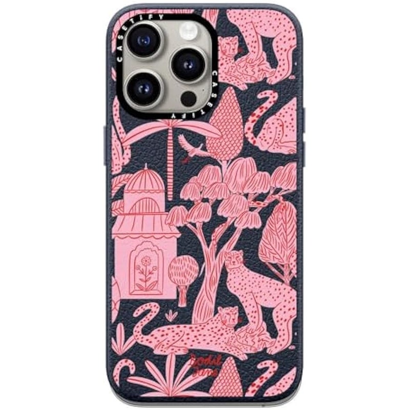Casetify Pebbled iPhone 15 Pro Max Case 【Textured / 4.9ft Drop Protection/Compatible with Magsafe】 - Animal Prints - Cheetah Paradise Pink - Navy Blue - Image 1