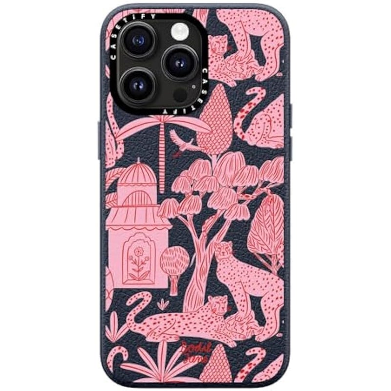 Casetify Pebbled iPhone 15 Pro Max Case 【Textured / 4.9ft Drop Protection/Compatible with Magsafe】 - Animal Prints - Cheetah Paradise Pink - Navy Blue - Image 4