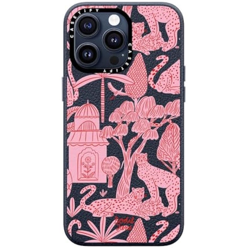 Casetify Pebbled iPhone 15 Pro Max Case 【Textured / 4.9ft Drop Protection/Compatible with Magsafe】 - Animal Prints - Cheetah Paradise Pink - Navy Blue - Image 2