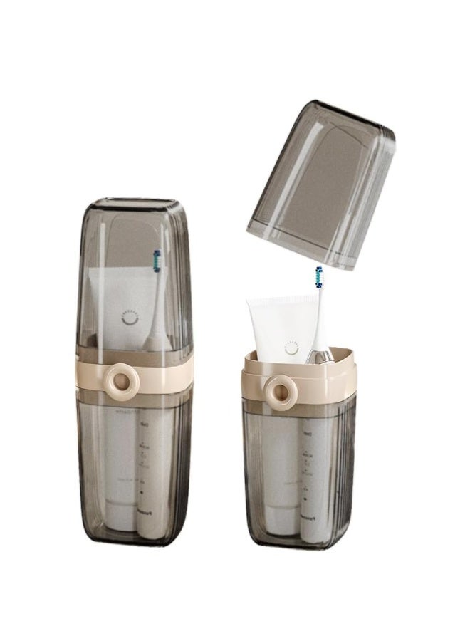 HASTHIP® Toothbrush Travel Case, 2 in 1 Tooth Brush Holder and Rinse Cup, Large Capacity Toothbrush Cup with Cover for Traveling, Camping, Trip - Beige & Clear