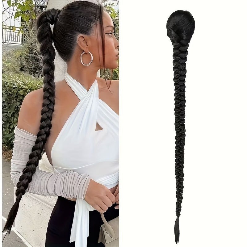 34 Inch Braided Ponytail Hair Extensions Mix Linen Drawstring Design For Women Faux Look - Image 1