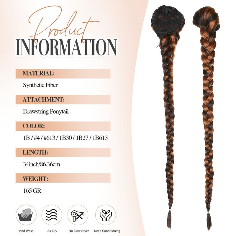 34 Inch Braided Ponytail Hair Extensions Mix Linen Drawstring Design For Women Faux Look - Image 4