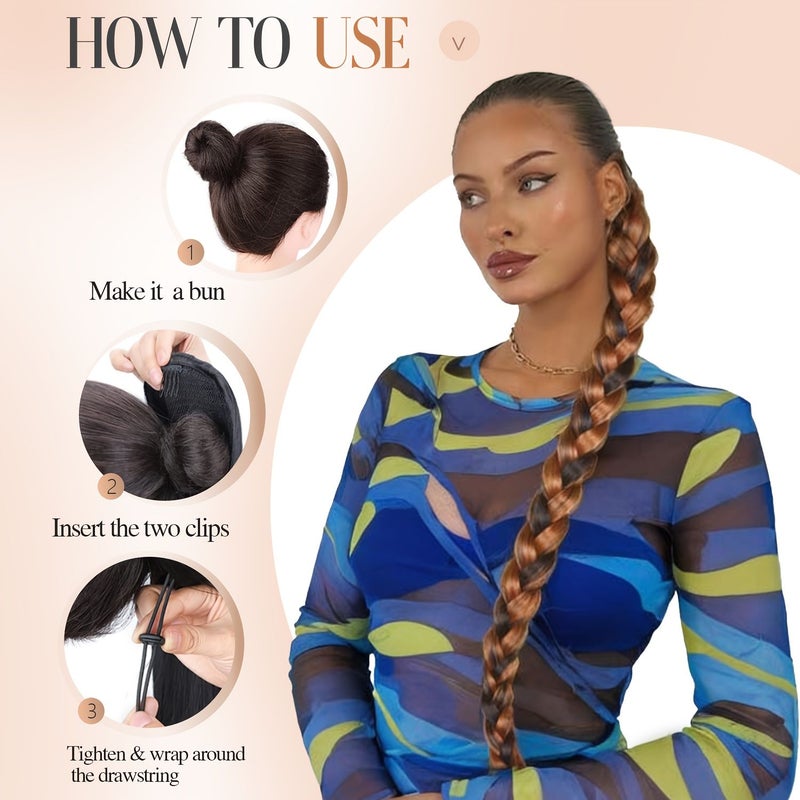 34 Inch Braided Ponytail Hair Extensions Mix Linen Drawstring Design For Women Faux Look - Image 2