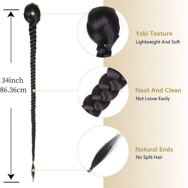 34 Inch Braided Ponytail Hair Extensions Mix Linen Drawstring Design For Women Faux Look - Image 3