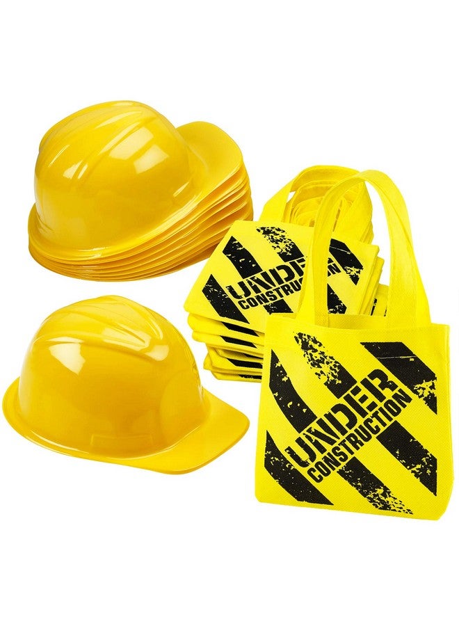 Bedwina Bedwina construction themed party supplies Supplies - (24 Pack) construction party favors Hat & Mini Tote Bag Supplies - (12) Yellow construction hats for kids & (12) Construction Goodie Bags  - Image 1